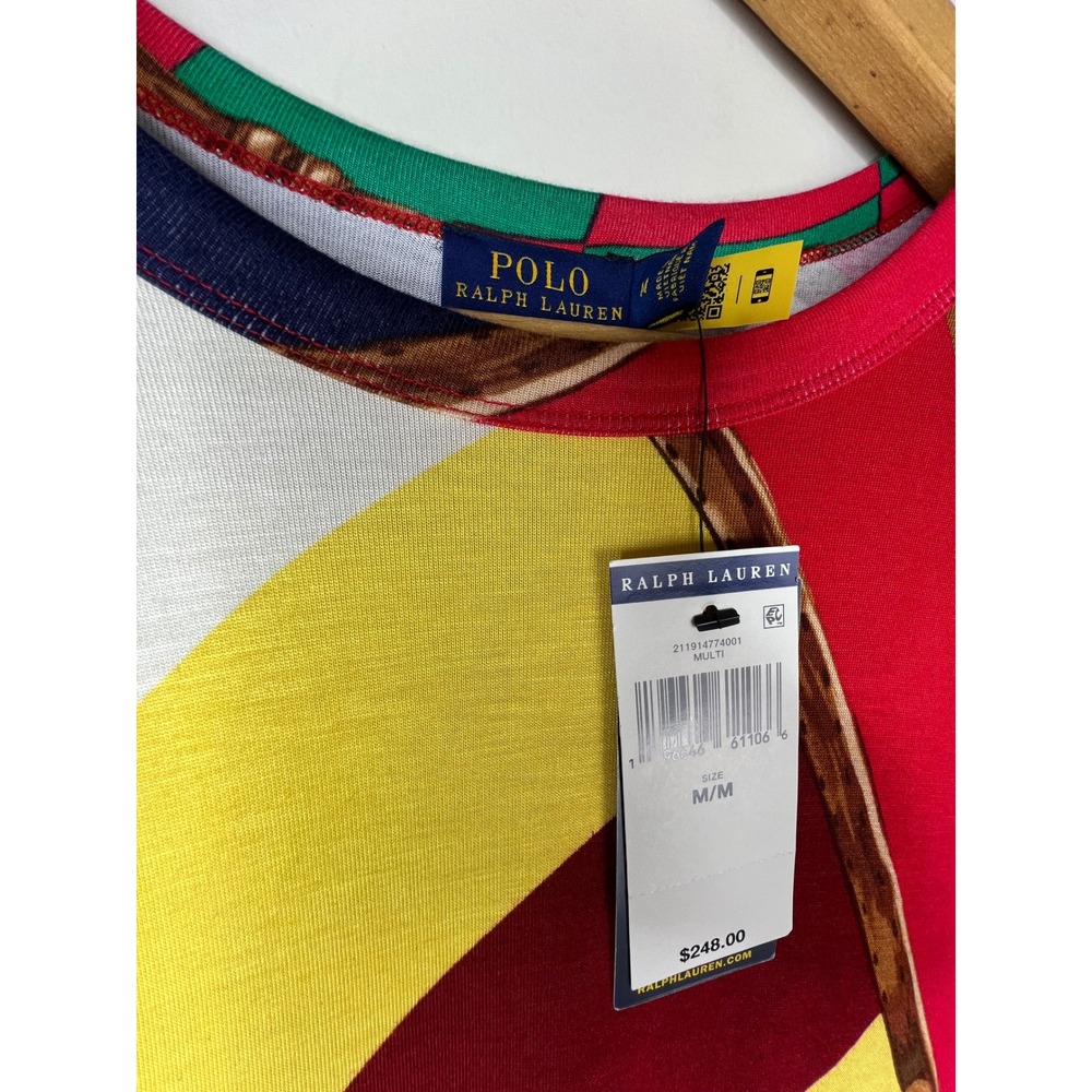 NEW Polo Ralph Lauren Faux Wrap Viscose Horse Equestrian Midi Dress Multi Size M